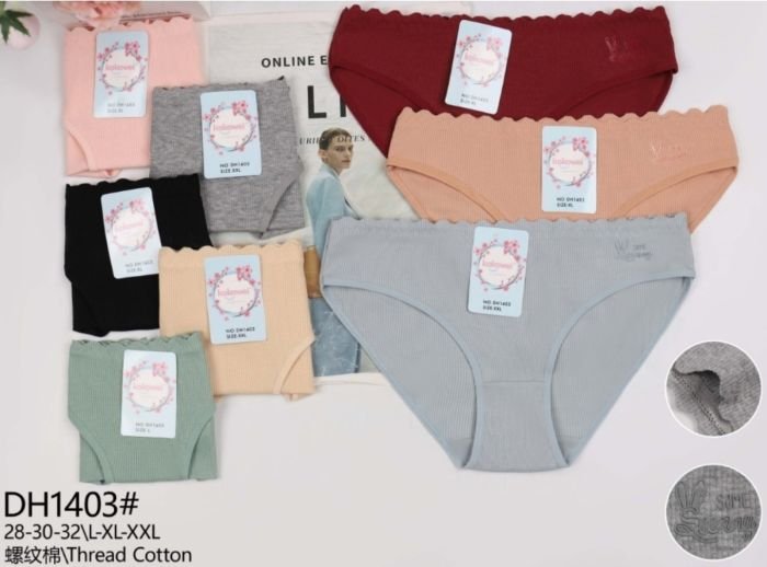Жіночі труси "Kokowei" New DH-1403 cotton, р. L, XL, 2XL -(42-44, 44-46, 46-48) -асорті -(Однотонні в рубчик) -уп. 12 шт