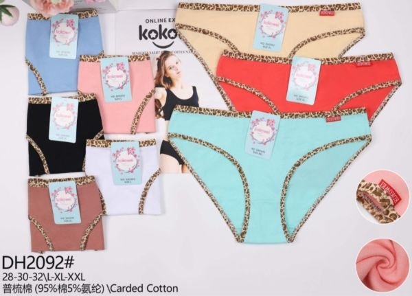 Жіночі труси "Kokowei" New DH-2092 cotton, р. L, XL, 2XL -(42-44, 44-46, 46-48) -асорті -(Однотонні з тигровим обідком) -уп. 12 шт