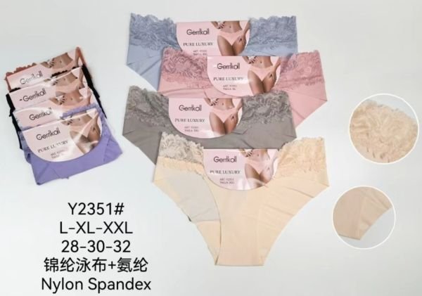 Жіночі труси "GERRIKOL" Y-2351 мікрофібра з лазерною обробкою, р. L, XL, 2XL -(44, 46, 48) -асорті -(Однотонні з мереживом) -уп. 12 шт