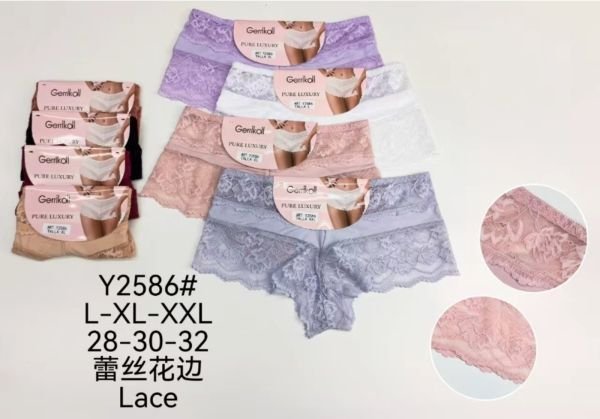 Жіночі труси "GERRIKOL" Y-2586 мікрофібра, р. L, XL, 2XL -(44, 46, 48) -асорті -(Однотонні з мереживом) -уп. 12 шт