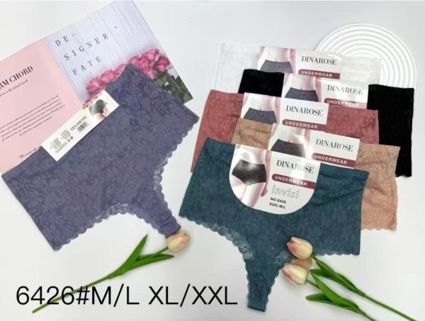 Жіночі труси /стрінги "DINA ROSE" New 6426 cotton, р. М/L, ХL/2XL -(48, 50) -асорті -(Однотонні гіпюрові) -уп. 12 шт