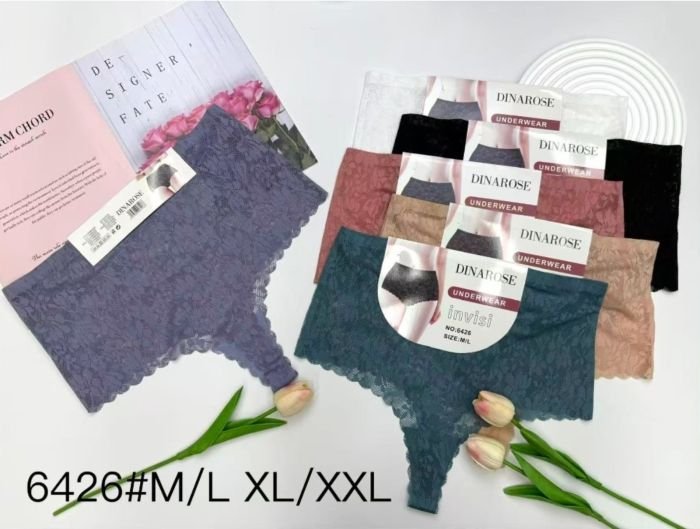 Жіночі труси /стрінги "DINA ROSE" New 6426 cotton, р. М/L, ХL/2XL -(48, 50) -асорті -(Однотонні гіпюрові) -уп. 12 шт
