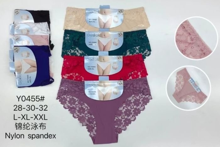Жіночі труси "GERRIKOL" Y-0455 мікрофібра з лазерною обробкою, р. L, XL, 2XL -(44, 46, 48) -асорті -(Однотонні з мереживом) -уп. 12 шт