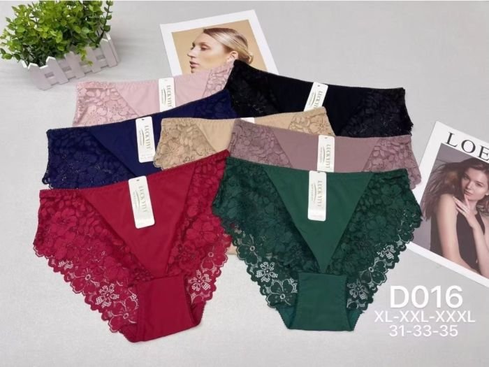 Жіночі труси "YIYI LUCKY" D-016 мікрофібра, р. XL, 2XL, 3XL -(48, 50, 52) -асорті -(Однотонні з мереживом) -уп. 12 шт