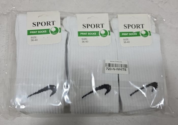 Шкарпетки "SPORT значок" 723-N-WHITE/білі) стрейч жіночі, р. 36-40 -(Білі /Теніс -високі -уп. 12 шт)