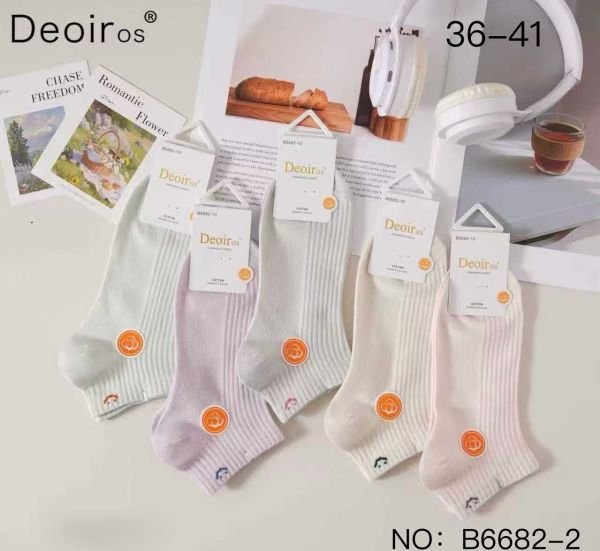 Шкарпетки "Deoiros" В-6682-2 стрейч жіночі, р. 36-41 -асорті -(Укорочені -однотонні у рельєфний рубчик +на гумці смайлик) -уп. 10 шт