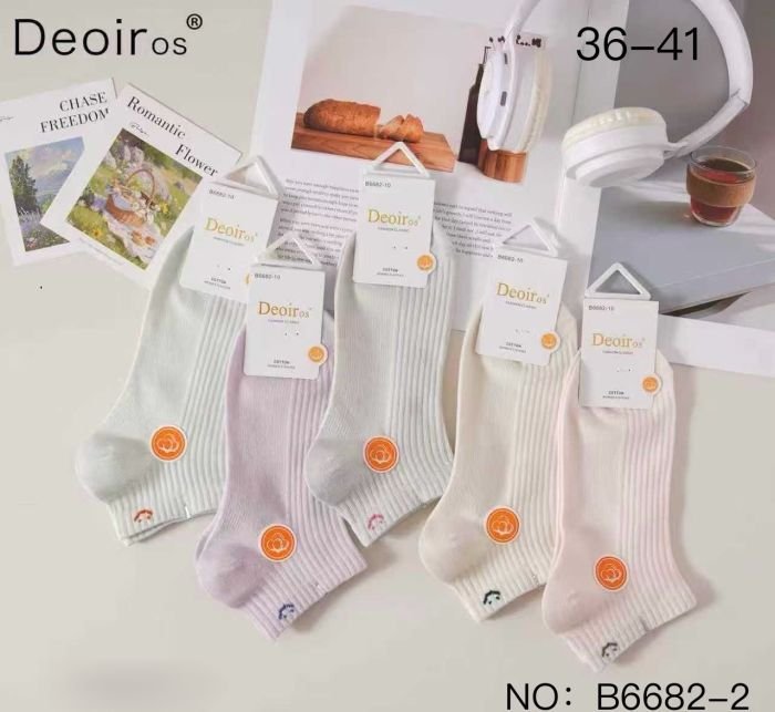 Шкарпетки "Deoiros" В-6682-2 стрейч жіночі, р. 36-41 -асорті -(Укорочені -однотонні у рельєфний рубчик +на гумці смайлик) -уп. 10 шт