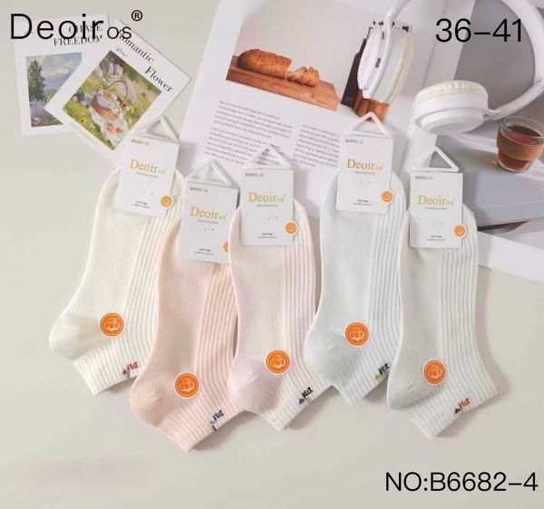 Шкарпетки "Deoiros" В-6682-4 стрейч жіночі, р. 36-41 -асорті -(Укорочені -однотонні у рельєфний рубчик +на гумці маленька вишивка) -уп. 10 шт