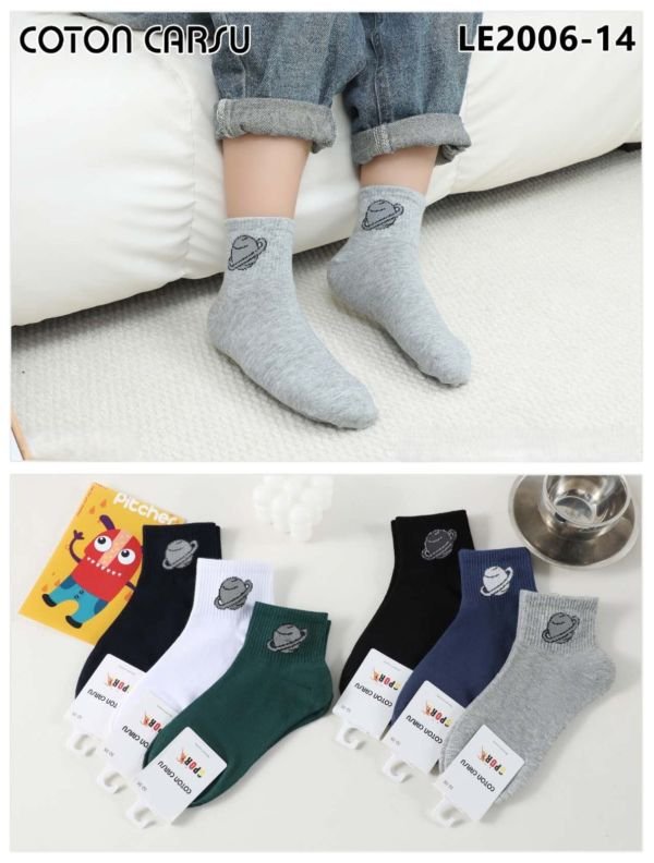 Шкарпетки "Cotton Carsu" LE-2006-14 cotton дитячі на розмір взуття: 32-35 -(Хлопчик /однотонні +планета на гумці в рубчик) -уп. 10 шт