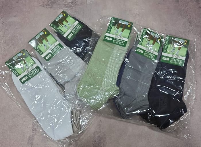 Шкарпетки Житомир "Master" С91-03 сітка-cotton "Спорт-сітка/короткі" чоловічі, р. 25-27, 27-29 -(сітка -спорт /короткі -асорті /cotton) -уп. 12 шт -випадкове асорті кольорів в упаковці
