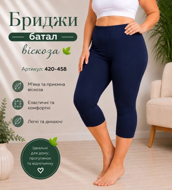 Бриджі "KOLO" 420-458 батал/віскоза, р. 4XL-(54-56), 5XL-(56-58), 6XL-(58-60) -ростовка 3 шт -(батал -темно-сині)