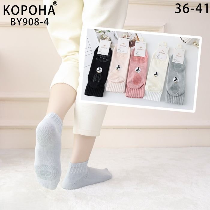 Шкарпетки "Корона" ВY-908-4 сітка /cotton з гальмами на стопі жіночі, р. 36-41 -асорті -(Сіточка -укорочені/ однотонні  +гумка в рубчик +гальма на стопі) -уп. 10 шт
