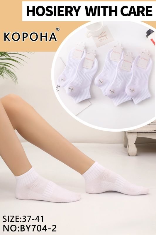 Шкарпетки "Корона" ВY-704-2 стрейч /cotton жіночі, р. 36-41 білі -(Укорочені +з рифленим візерунком на стопі та резинкою фіксатором + гумка в рубчик) -уп. 10 шт
