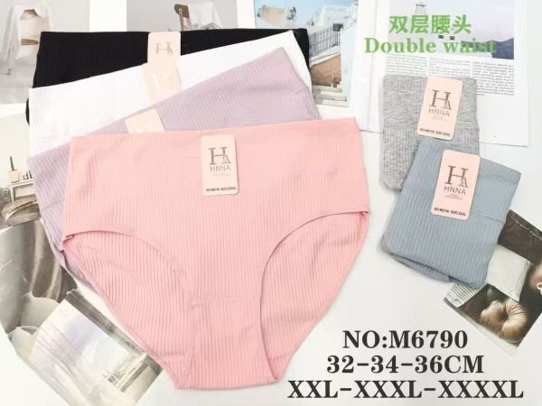 Жіночі труси "HNNA" М-6790 cotton, р. 2XL, 3XL, 4XL -(48, 50, 52) -асорті -(Однотонні в рубчик) -уп. 12 шт