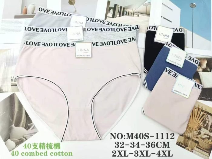 Жіночі труси "HNNA" М40-S-1111 cotton, р. 2XL, 3XL, 4XL -(48, 50, 52) -асорті -(Однотонні +на гумці написи) -уп. 12 шт