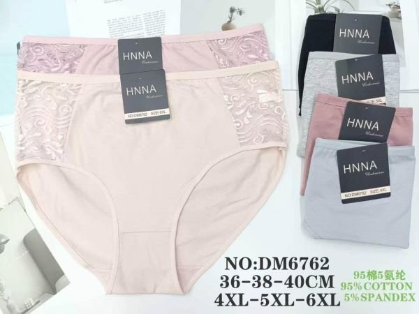 Жіночі труси "HNNA" DM-6762 cotton, р. 4XL, 5XL, 6XL -(50-52, 52-54, 54-56) -асорті -(Однотонні +з боків мереживні вставки) -уп. 12 шт