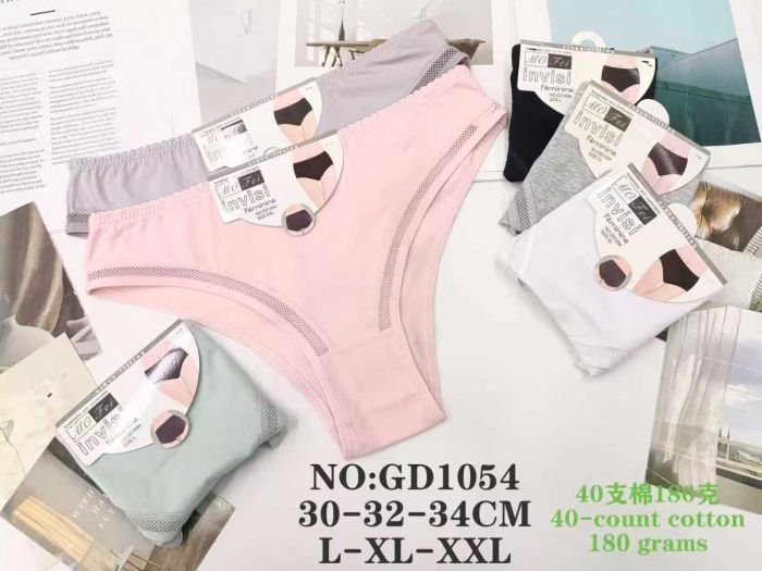 Жіночі труси "MO Fei" GD-1054 cotton, р. L, xl, 2xl -(44, 46, 48) -асорті -(Однотонні +спереду вузькі вставки із сіткою) -уп. 12 шт