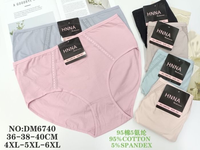 Жіночі труси "HNNA" DM-6740 cotton, р. 4XL, 5XL, 6XL -(50-52, 52-54, 54-56) -асорті -(Однотонні +спереду дві вставки) -уп. 12 шт