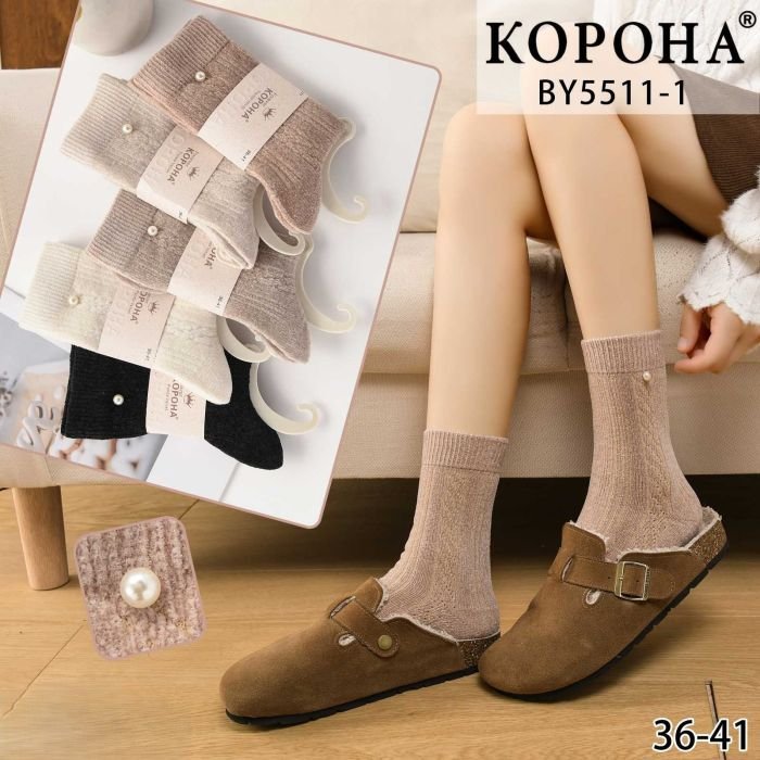Шкарпетки "Корона" ВY-55111-1 панда вельвет жіночі, р. 36-41 -асорті -(Однотонні в рельєфній візерунок +збоку під гумкою "перлинака") -уп. 10 шт