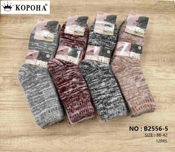 Шкарпетки "КОРОНА" В-2556-5 ангора +вовна на махрі жіночі, р. 37-41 -асорті -(В'язані товсті меланжеві) -уп. 12 шт