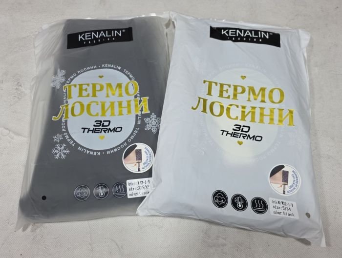 Лосини "Kenalin" W-22-1-Y утеплені гладкі  на збитому плюшевому флісі, з коригуючою мембраною та тейпами +з широким поясом утяжкою +з підтяжкою живота та сідниць, р. XXS/XS, S/M, L/XL, 2XL/3XL -(чорні) -уп. 1 шт