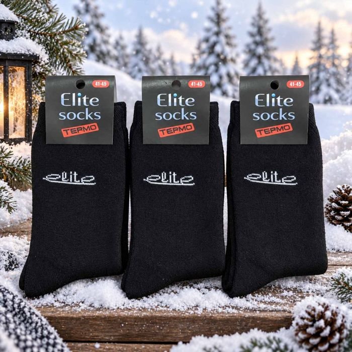 Шкарпетки "Дукат-Elite Socks Termo" М-5218 махрові чоловічі, р. 41-45 -(Махра/ чорні -з вишивкою Elite) -уп. 12 шт