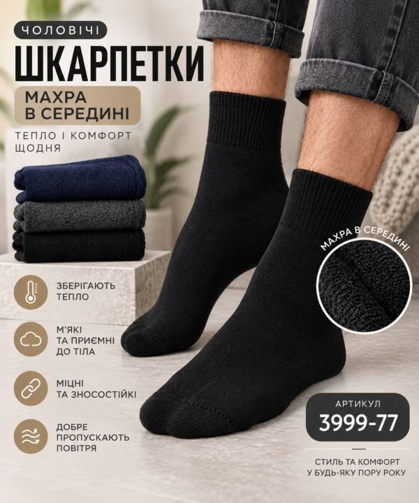 Шкарпетки Житомир "Limerence" 3999-77 махрові чоловічі, р. 41-45 -(Махра -асорті -середні +резинка в рубчик) -уп. 12 шт.