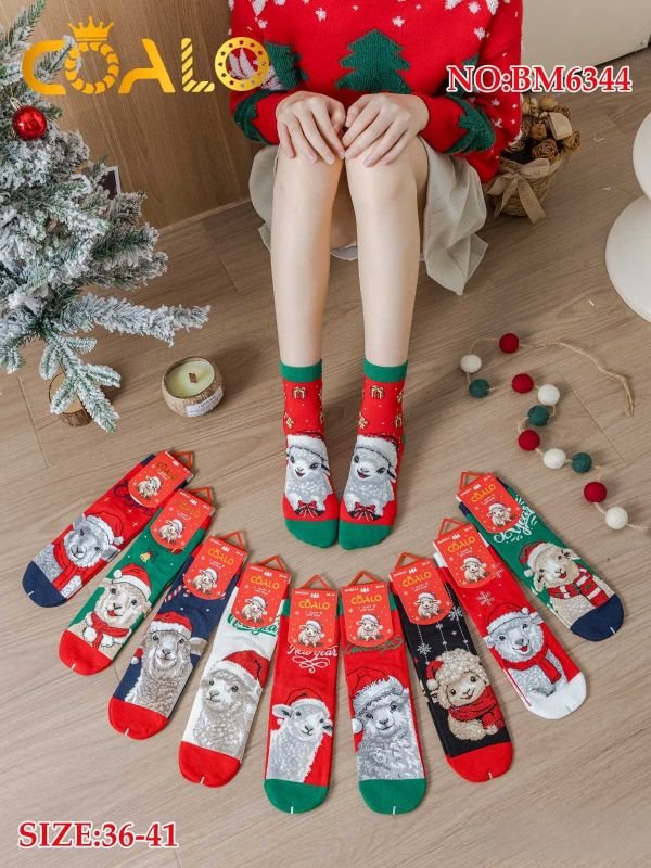Шкарпетки "Coalo" BM-6344 стрейч cotton жіночі, р. 36-41 -асорті -(Новорічний мікс овечок -символ 2027 року) -уп. 10 шт