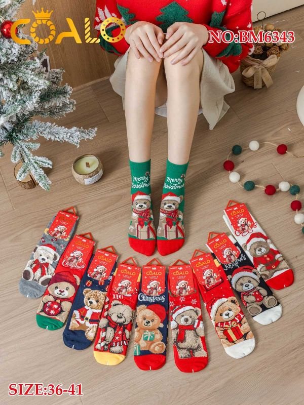 Шкарпетки "Coalo" BM-6343 стрейч cotton жіночі, р. 36-41 -асорті -(Новорічні ведмедики) -уп. 10 шт