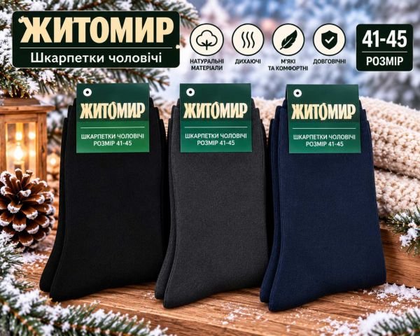 Шкарпетки "Дукат-Житомир" М-4151-02 махрові чоловічі (зелена етикетка) р. 41-45 -(Махра -випадкове асорті без вишивки) -уп. 12 шт