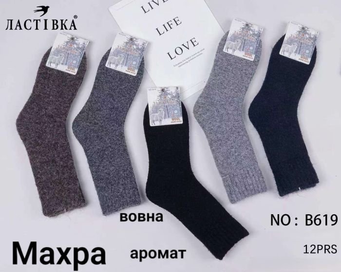 Шкарпетки "Ластівка" В-619 шерстяні на махрі чоловічі, р. 41-47 -асорті -(Меланжеві з пухнастою ниткою -чол.) -уп. 12 шт