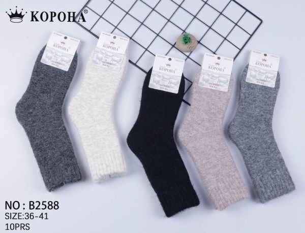 Шкарпетки "Корона" В-2588 термо шерстяні на махрі жіночі, р. 36-41 асорті -(Товсті/ однотонні -жін.) -уп. 10 шт