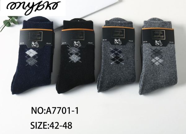 Шкарпетки "MYBKO" А-7701-1-S термо собача вовна на махрі чоловічі, р. 42-48 -(асорті /високі -однотонні +збоку ромби) -уп. 12 шт