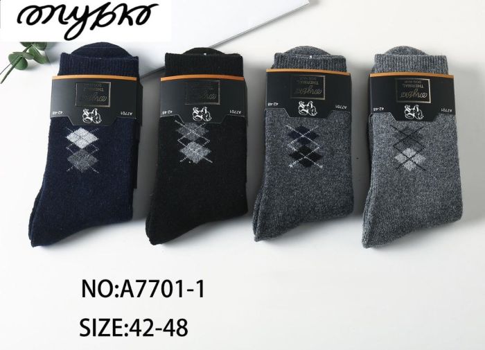 Шкарпетки "MYBKO" А-7701-1-S термо собача вовна на махрі чоловічі, р. 42-48 -(асорті /високі -однотонні +збоку ромби) -уп. 12 шт