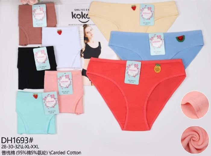 Жіночі труси "Kokowei" New DY-1693 cotton, р. L, XL, 2XL -(44, 46, 48) -асорті -(Однотонні +збоку фрукти) -уп. 12 шт